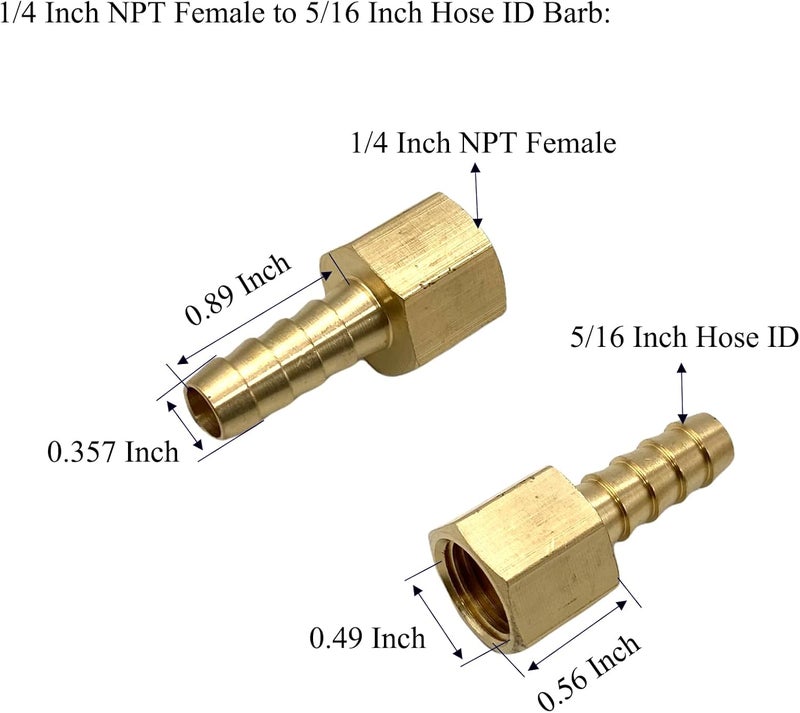 Bumugufu 6 Pcs Brass Hose Barb Fittings, 1/4 Inch NPT Female to 5/16 Inch Hose ID Barb Air Hose Fitting Adapter Connectors for Compressor, Fuel, Oil, Gas - Image 2